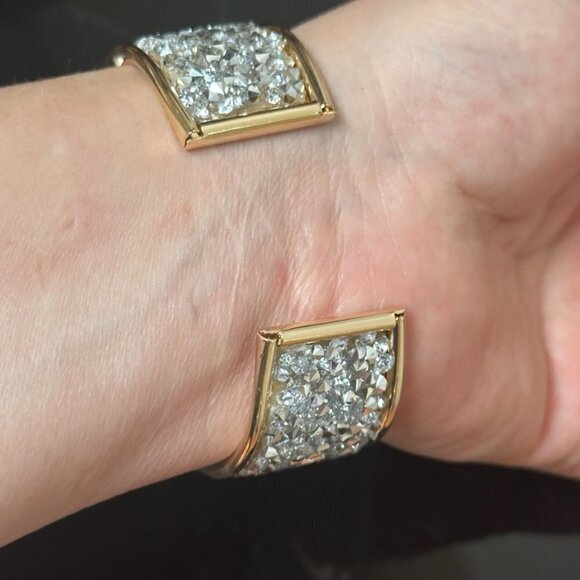 Silver Cuff Bracelet Wide Statement Glittery NWT Gift Club Party Bling Gold - Picture 4 of 9